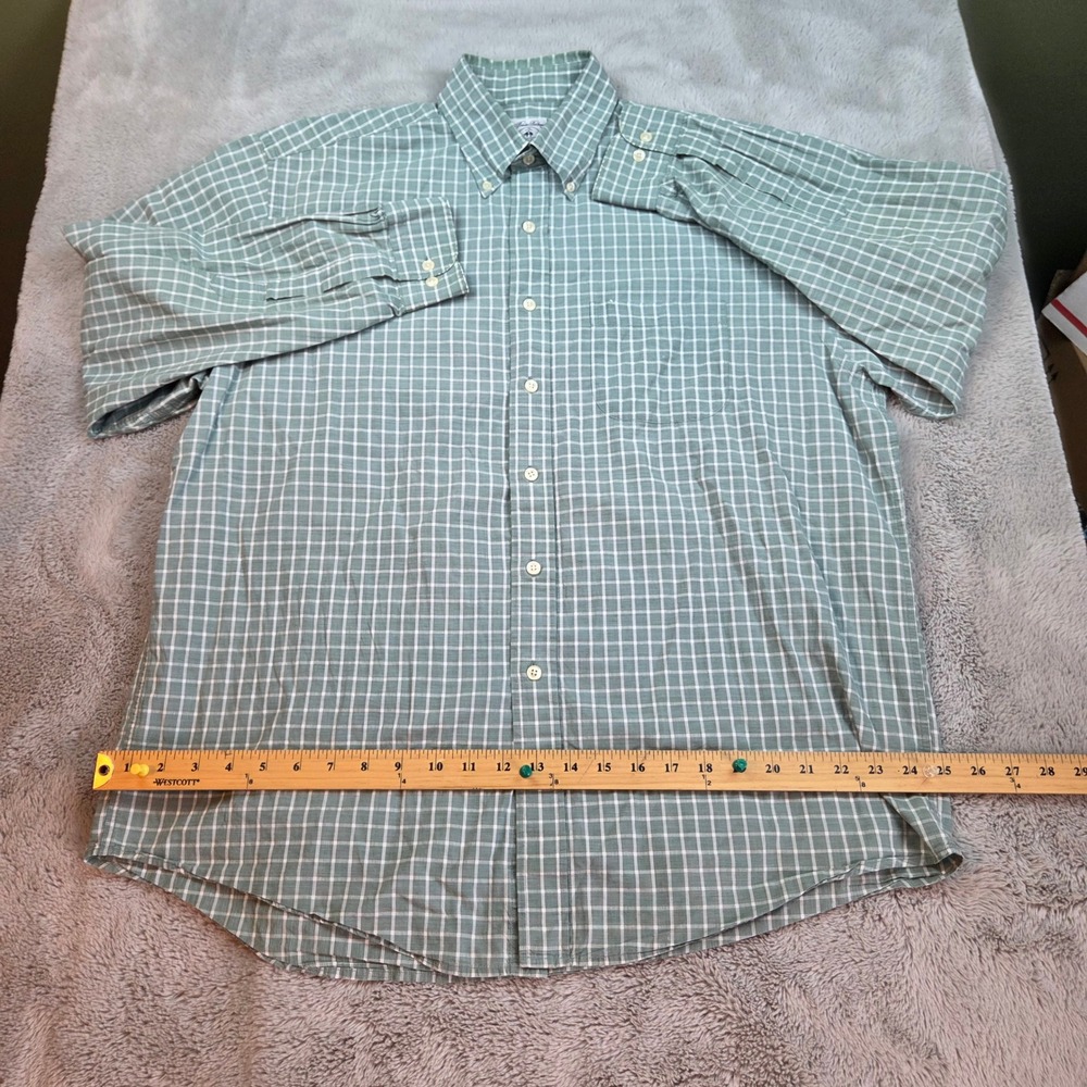VTG Brooks Brothers Check Cotton Button Down Sport Shirt Mens Large Green White